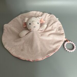 Modern‎ Baby Pink Bunny Security Blanket Floral Lovey Teether Ring MBS22-2899